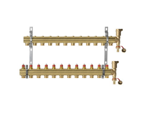 Комплект коллекторов Danfoss FHF-12 set с кронштейнами и воздухоотводчиками, 12 контуров Комплект коллекторов Danfoss FHF-12 set с кронштейнами и воздухоотводчиками, 12 контуров