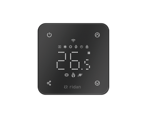 Комнатный термостат Ридан RSmart-FB с Wi-Fi подключением 230V, встраиваемый, черный Комнатный термостат Ридан RSmart-FB с Wi-Fi подключением 230V, встраиваемый, черный