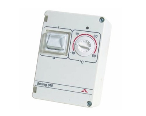 Терморегулятор DEVIreg™ D-610 (-10°C-+50°C) накладной, с датчиком на проводе, IP44, 10А Терморегулятор DEVIreg™ D-610 (-10°C-+50°C) накладной, с датчиком на проводе, IP44, 10А
